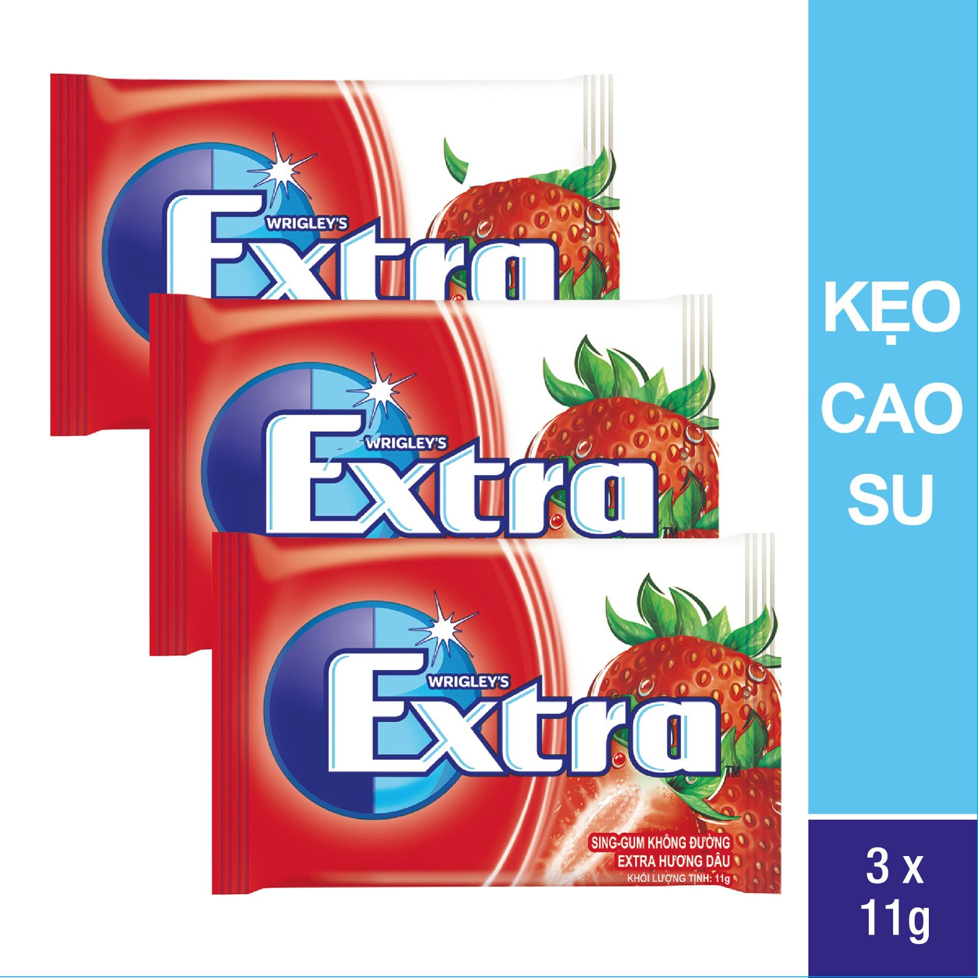 Bộ 3 vỉ kẹo cao su Extra Strawberry