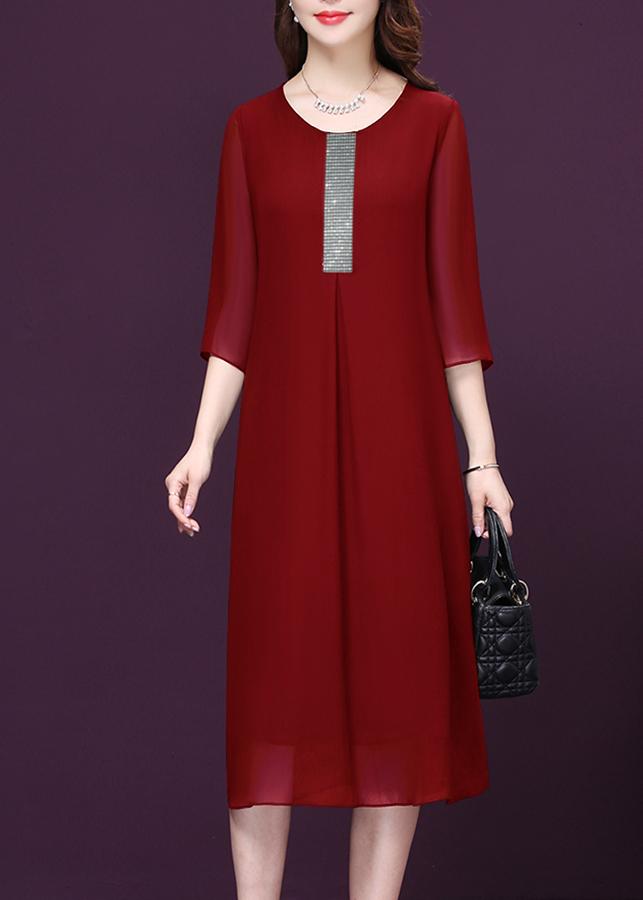 quality (real picture) dress  middle-aged  designs going Party streetwear luxury dress middle-aged beaded D3112/dress suông middle-age fashion type middle for the shark bigsize applique bow shoulder (many model)