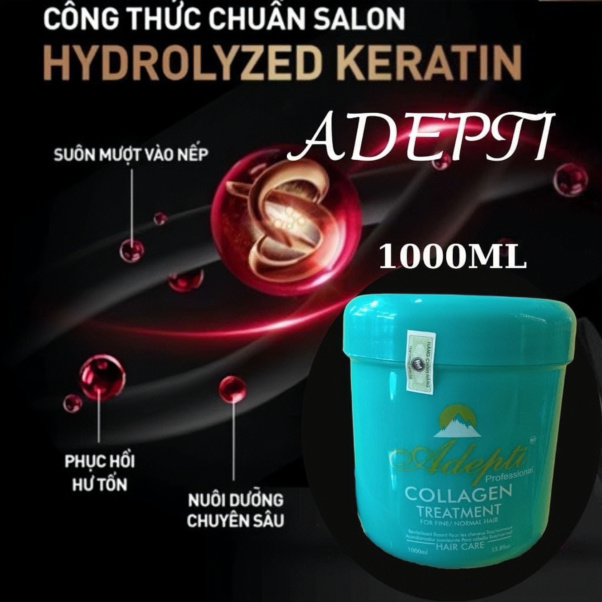 Kem ủ tóc Collagen Adepti phục hồi tóc hư tổn - Dầu hấp tóc siêu mềm 1000ml