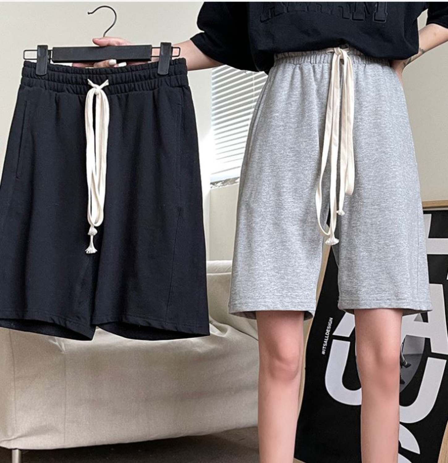 Quần lửng unisex Nam Nữ có dây rút siêu hot vải đẹp dày-2 màu