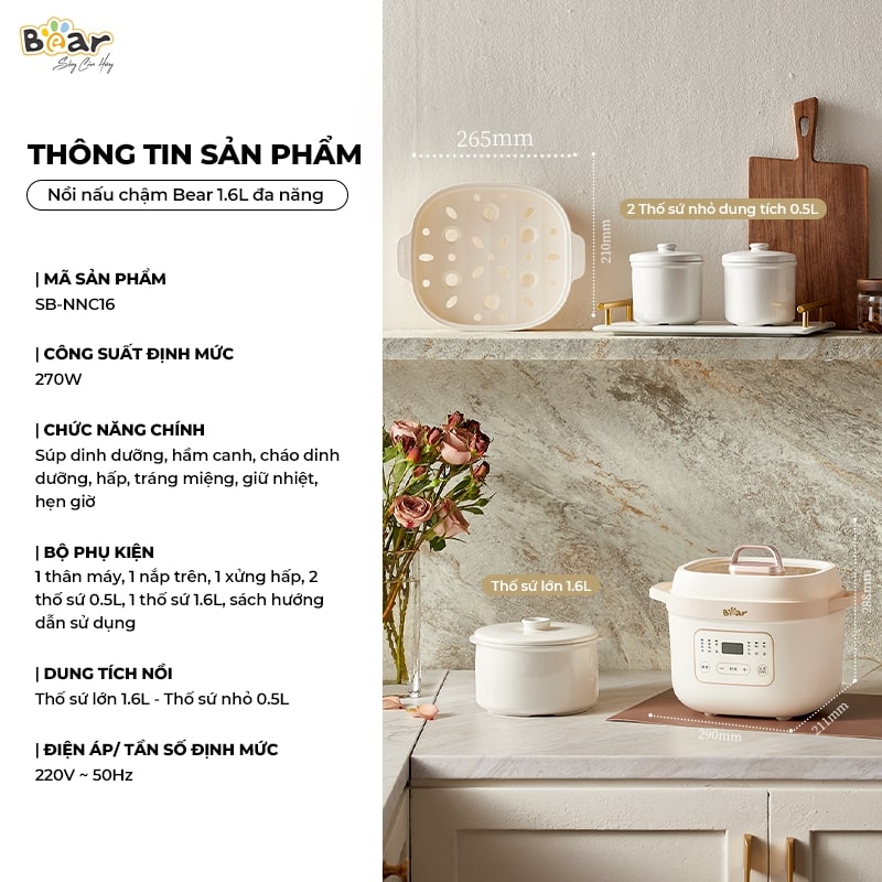 Nồi nấu chậm Bear SB-NNC16 (1.6L) - An Gia Phúc