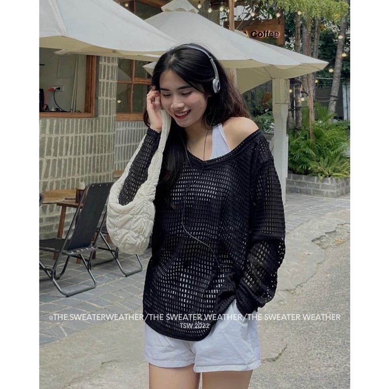 set áo lưới kèm yếm dáng thụng