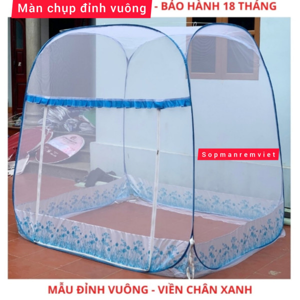 Màn chụp tự bung đỉnh vuông có chân viền vải lụa cao cấp