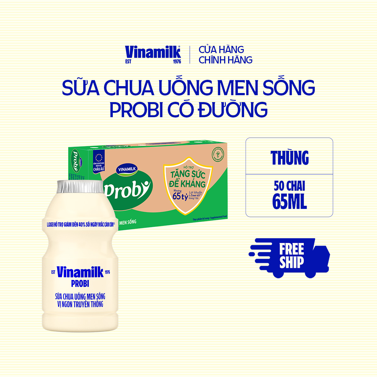 Thùng 50 Chai sữa chua uống Probi Có Đường 65ml Yaourt