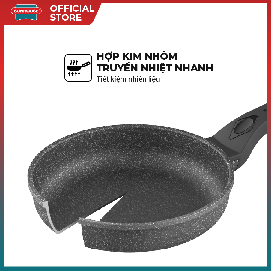 Chảo Đá Siêu Bền Chống Dính SUNHOUSE SBD24-30 - Không dùng bếp từ - Chống dính tiêu chuẩn Mỹ bền bỉ - An toàn - Hàng chính hãng