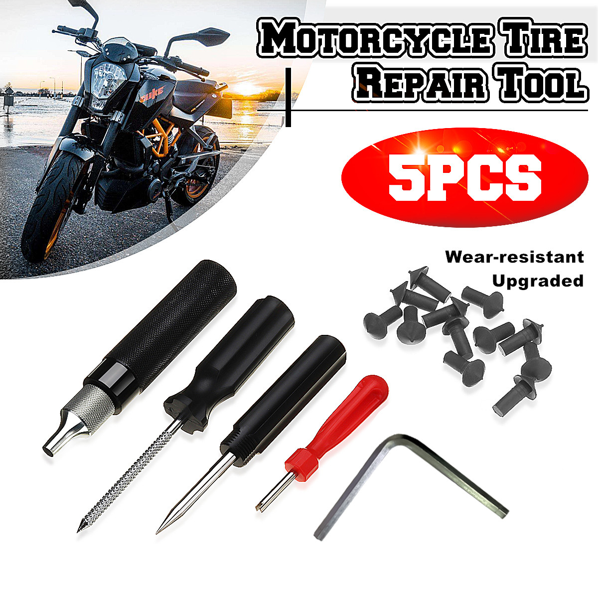 5pcs/set Tire Repair Tools Kit Motorcycle Electric Bicycle Bike Tyre Accessories Set Black Mushroom Nails Upgraded (new version No Bottle)