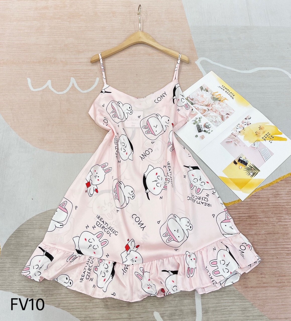 Đầm Ngủ 2 Dây Lụa Satin mềm mịn mát in hình siêu cute (nhiều mẫu)