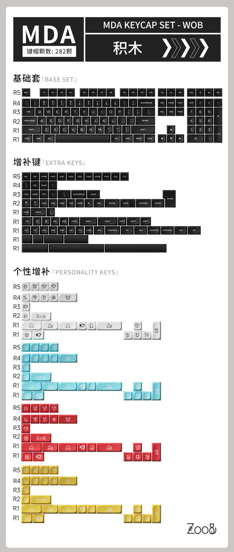 Bộ keycap AKKO WOB (PBT Double-Shot/ MDA profile/ 282 nút)