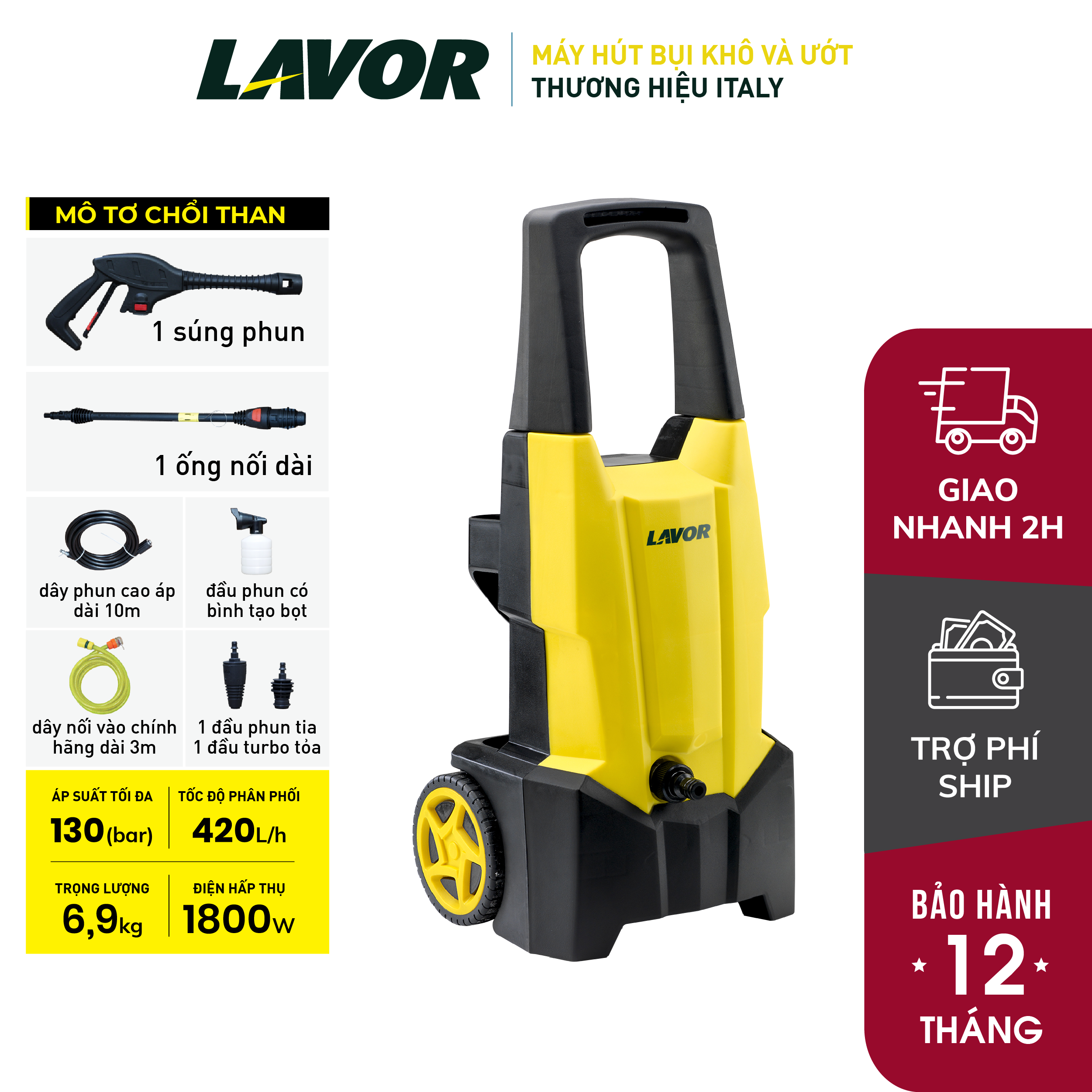 Máy phun áp lực nước Lavor SMART-PLUS130 (Thương hiệu Italia)