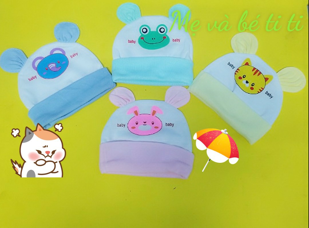 Nón sơ sinh chất cotton thoáng mát màu trắng (1 cái)