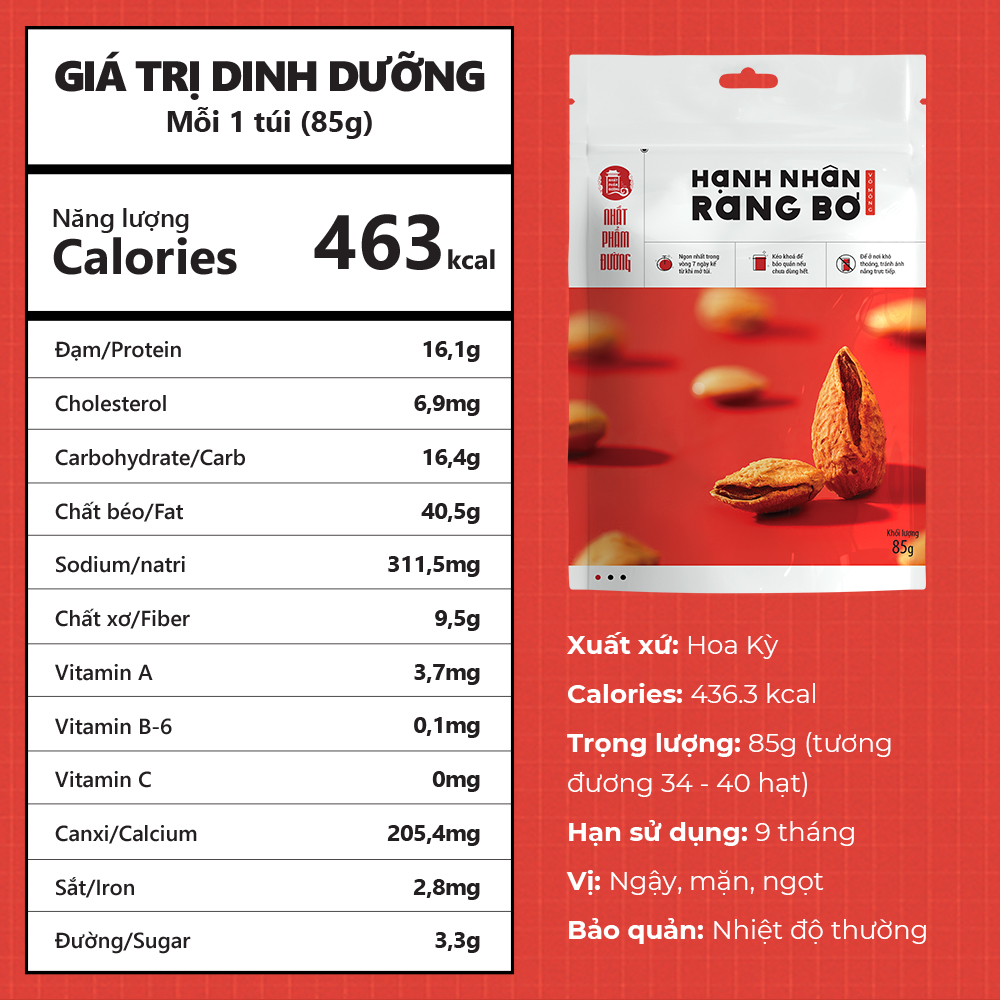 Hạnh nhân rang bơ Nhất Phẩm Đường nhập khẩu Mỹ vỏ mỏng