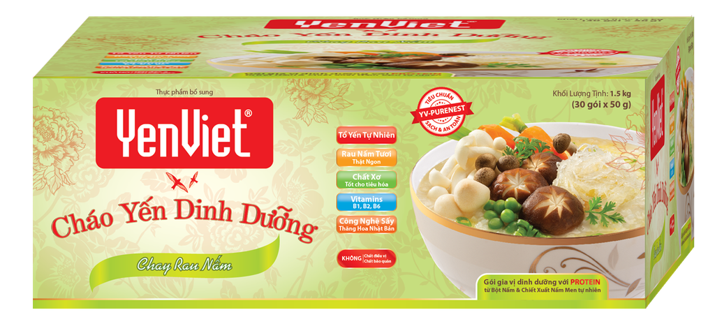 CHÁO YẾN VIỆT THÙNG 30 GÓI MẪU MỚI VỊ THỊT BẰM, GÀ, CHAY RAU NẤM