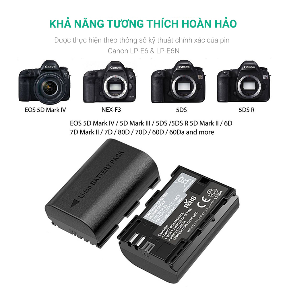 [HCM] 1 Pin máy ảnh RavPower cho LP-E6