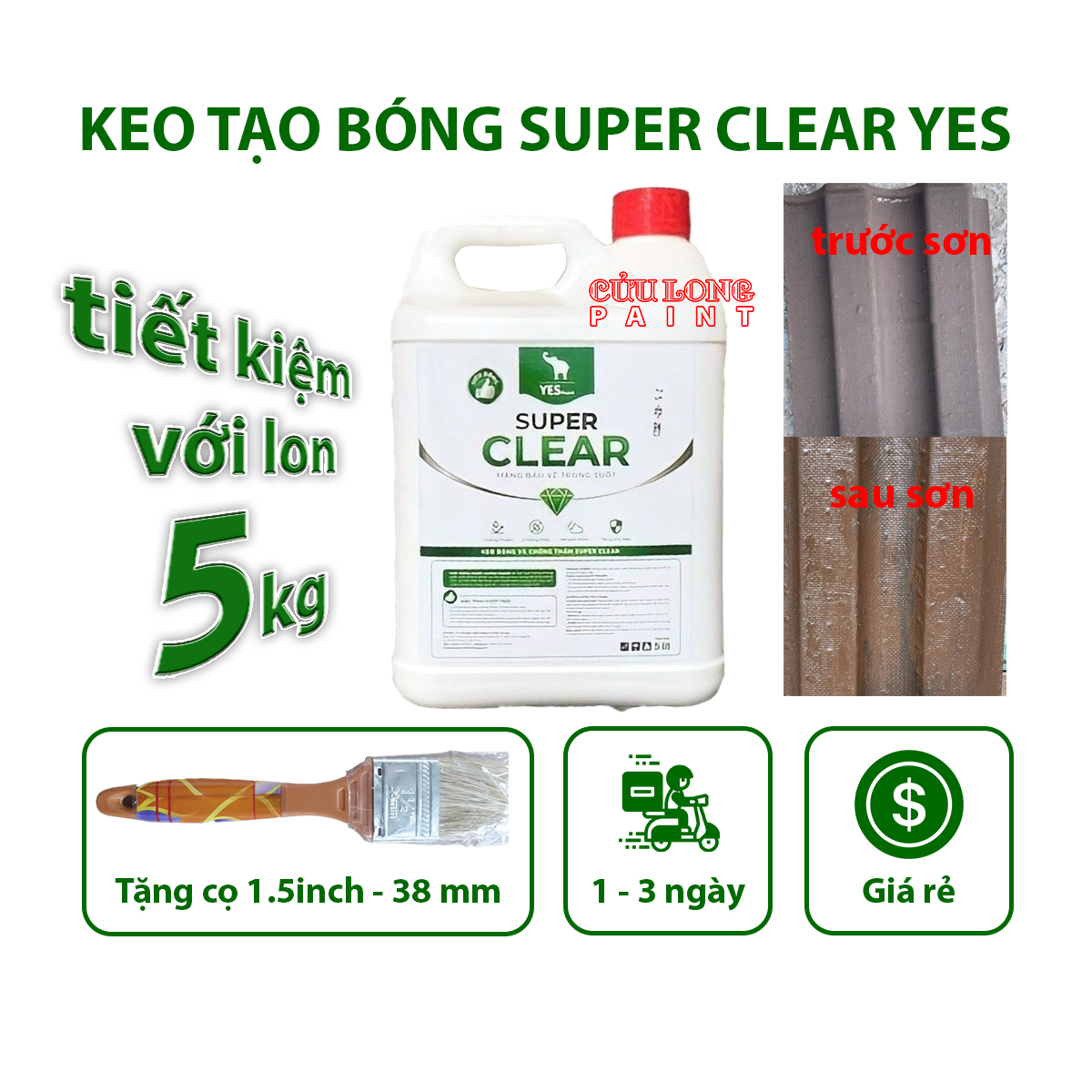 (TẶNG CỌ) Keo Bóng Nước Chống Thấm Super Clear 1L, thùng 16 chai ( Dòng Keo Chống Thấm Tạo Độ Bóng Cao )