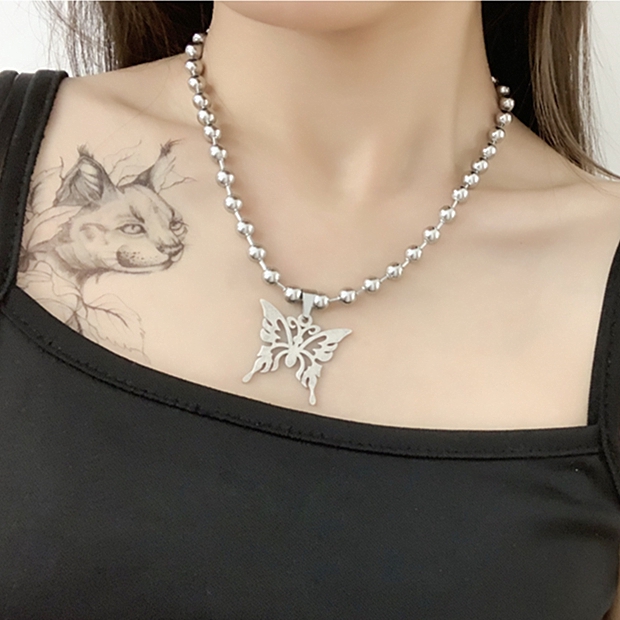 Dây Chuyền Mặt Hình Bướm Bằng Thép Titan Phong Cách Hàn Quốc
