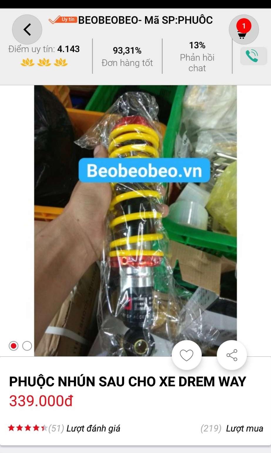 cặp phuộc dream Wave màu vàng (1 cặp 2 cây)