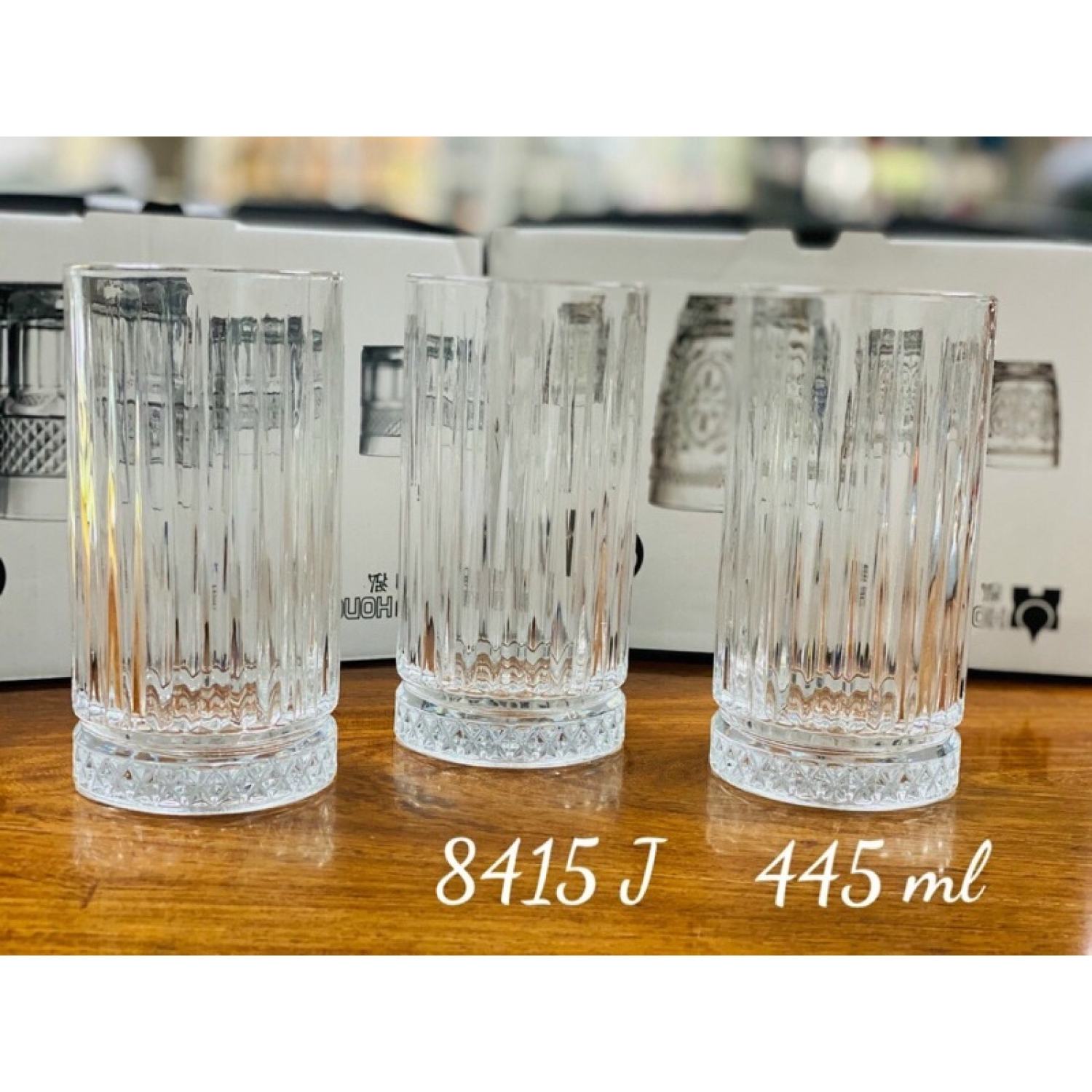 Bộ 6 ly thuỷ tinh, cốc thuỷ tinh viền vàng chịu nhiệt sọc trám đáy | ly whisky | decor | quán bar nhà hàng sang trọng