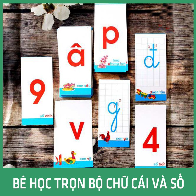 Bộ 40 thẻ học chữ cái , dấu và số cho bé