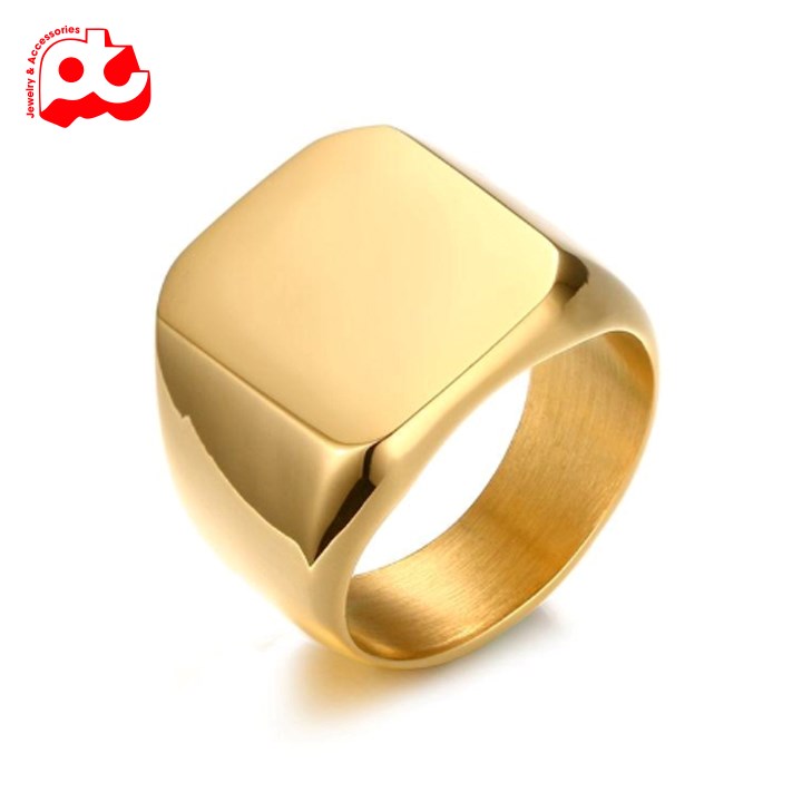 Nhẫn nam inox thời trang kiểu mặt trơn vuông to trangsucinoxtitanpt màu mạ vàng thép không gỉ PTNNA24