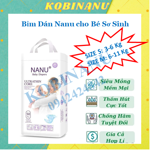 Bỉm dán Nanu size S 50 miếng KobiNanu