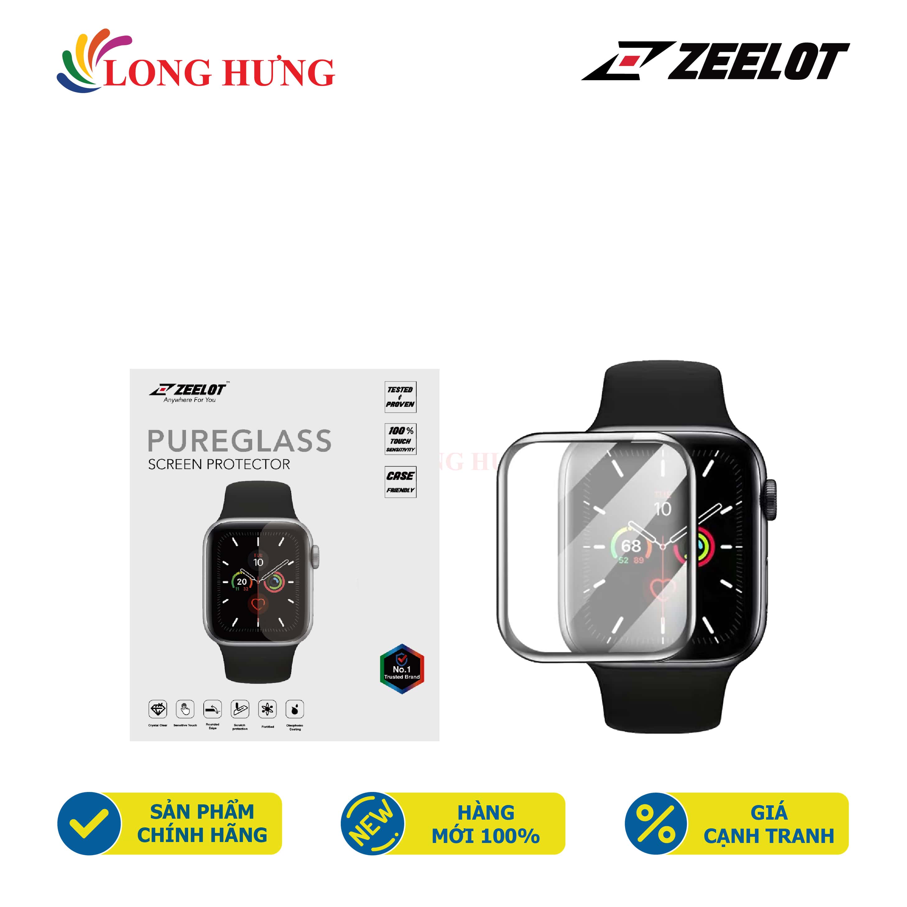 Dán màn hình cường lực Full viền chống vân tay Zeelot Apple Watch 38/40/42/44mm - Hàng chính hãng - Dành cho Model Apple Watch Series Chịu lực tốt bảo vệ màn hình chống va đập