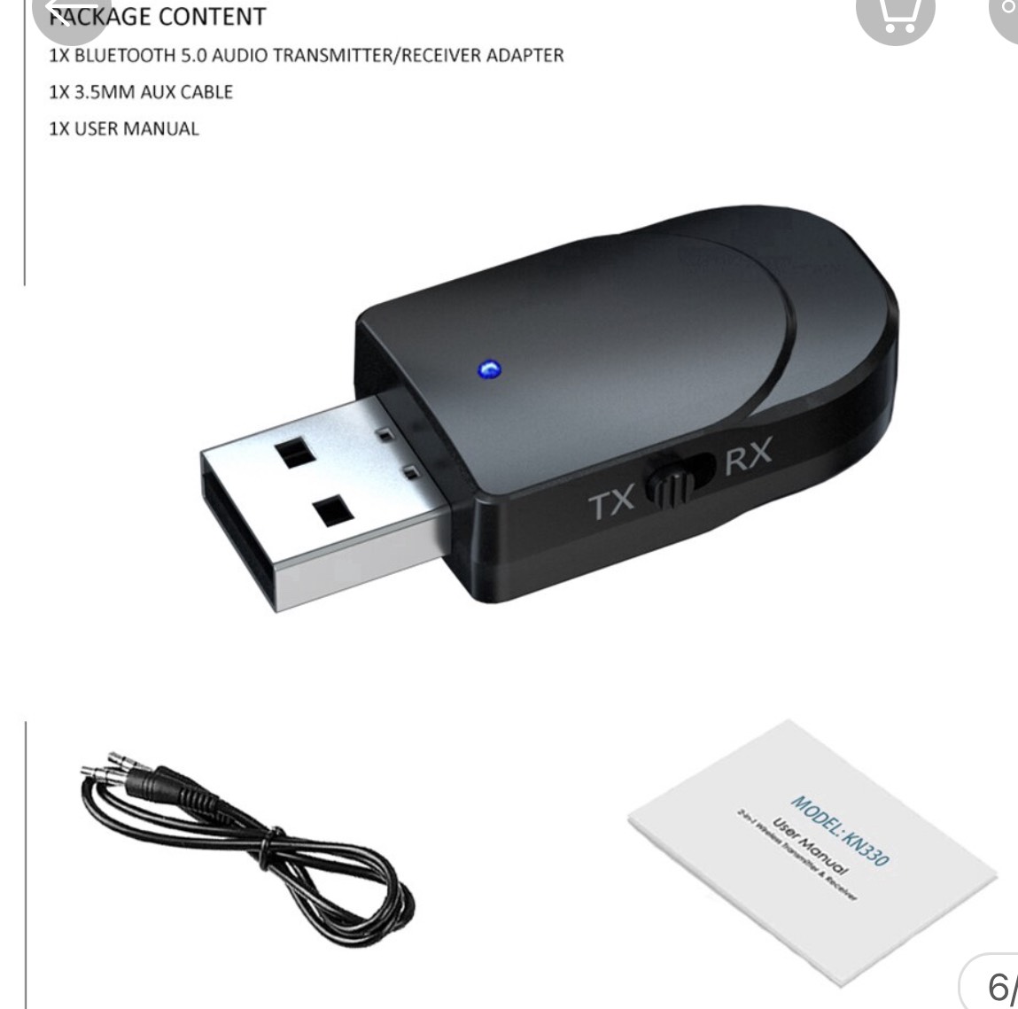Usb thu phát âm thanh bluetooth 5.0 với cáp aux 3.5