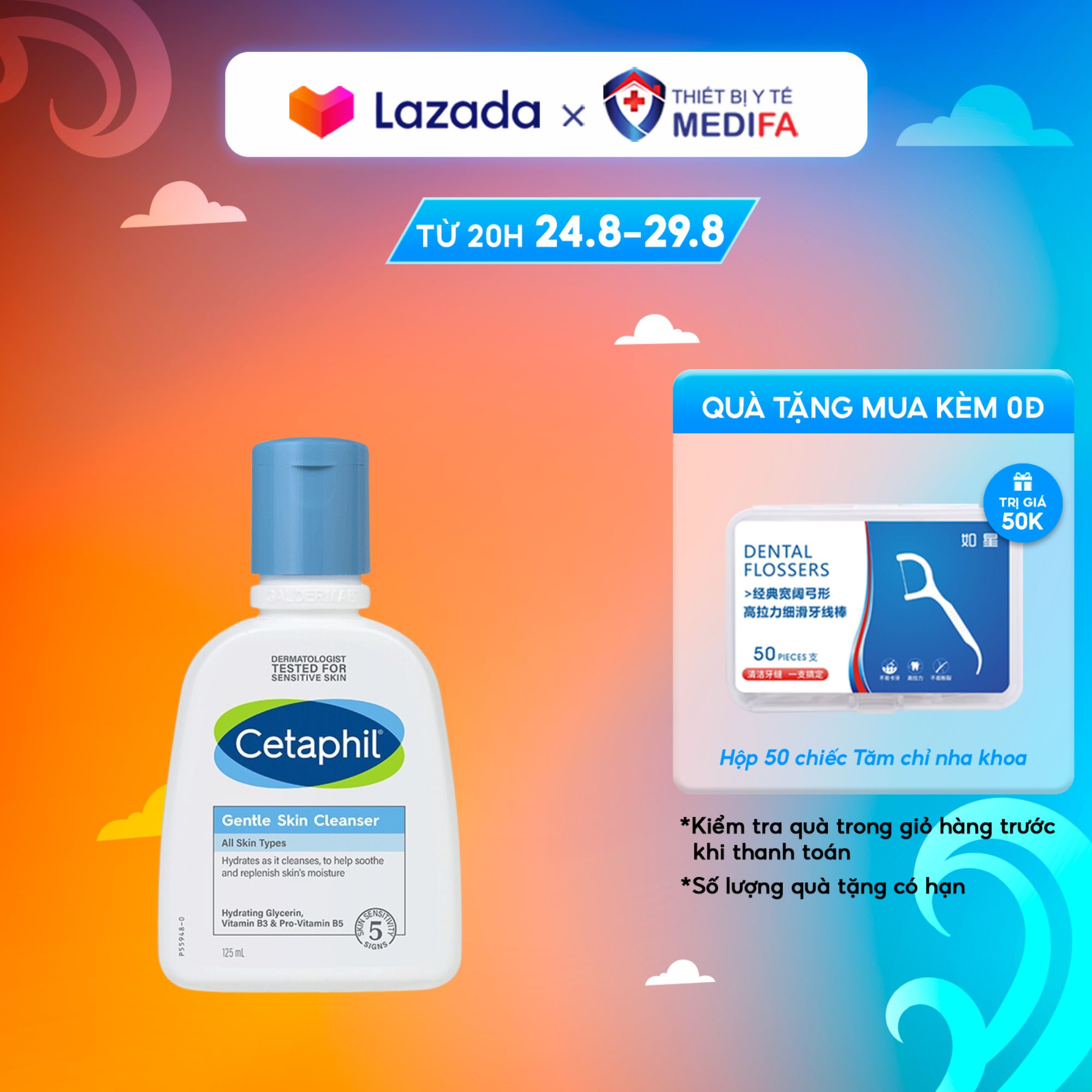 Cetaphil Sữa Rửa Mặt Gentle Skin Cleanser 125ml - Sữa rửa mặt không xà phòng, cho da nhạy cảm
