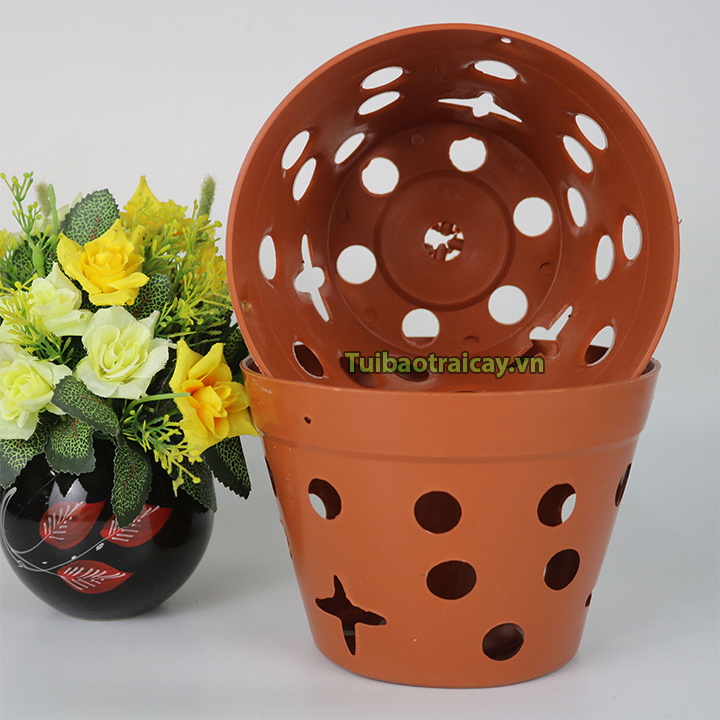 Chậu nhựa giả gốm trồng lan phi 20cm
