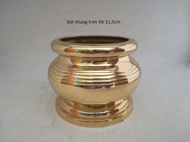 Bát nhang bầu trơn bằng đồng Đk 12,5cm