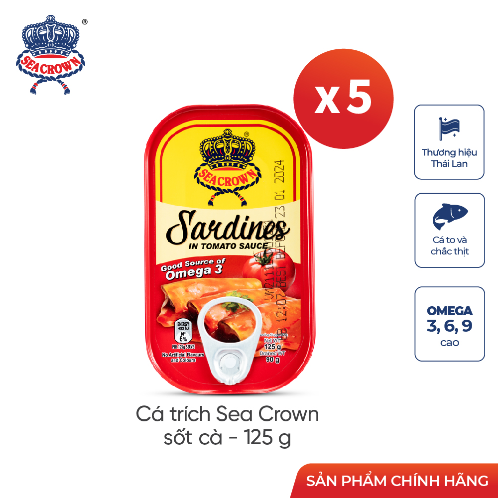 Combo 5 lon Cá Trích Sea Crown sốt cà 125g