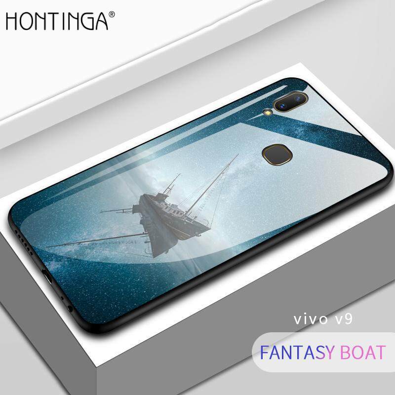 Hontinga Phone Case For VIVO V9 Case Fashion Starry Sky Luxury TPU Protective Hard Colorful coque Shell Tempered Glass Casing cover
