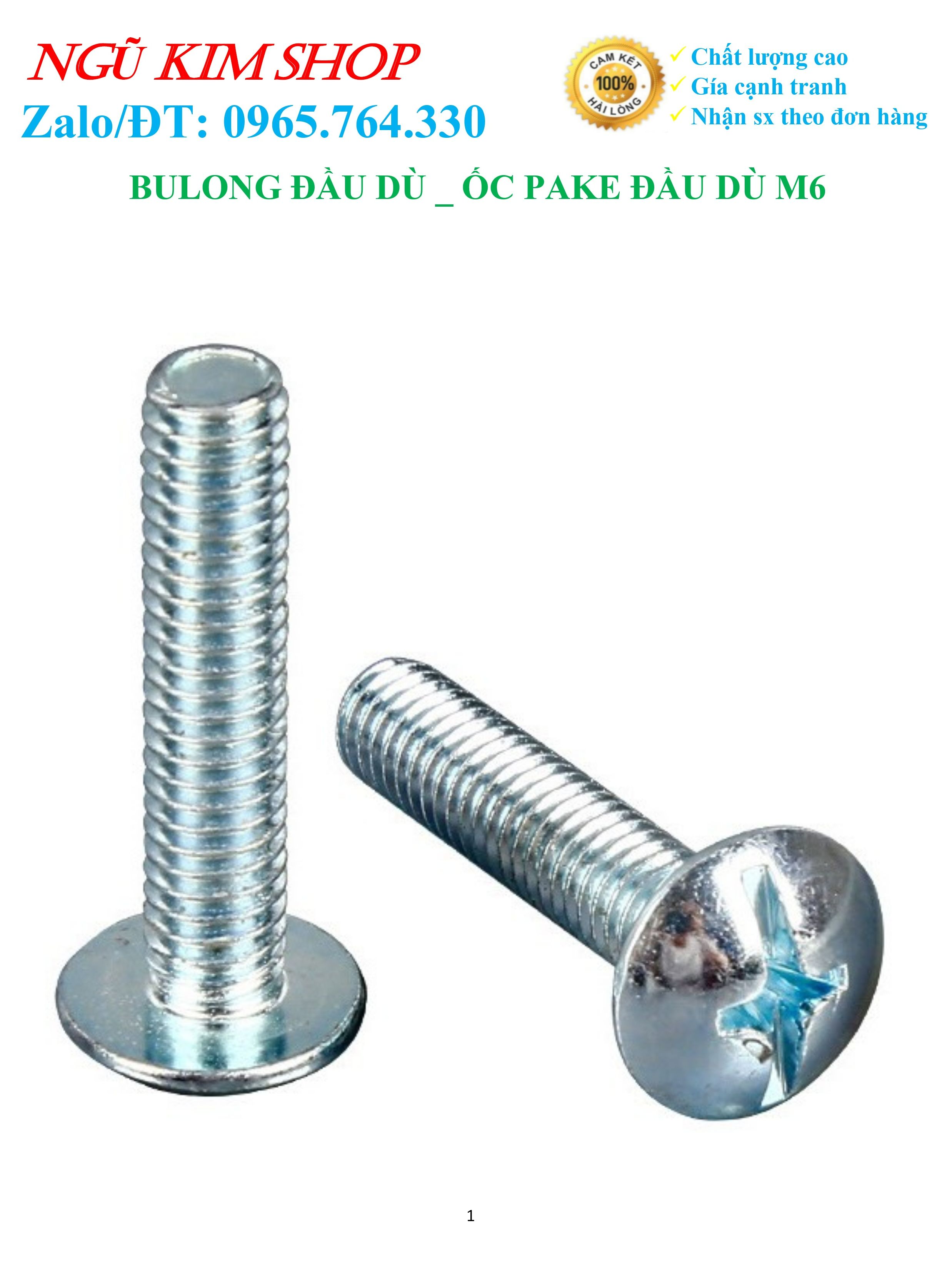 BULONG ĐẦU DÙ _ ỐC PAKE ĐẦU DÙ M6, M8 x L (mm)