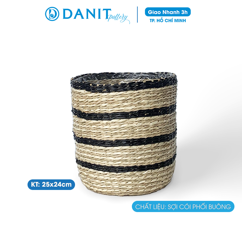 Giỏ cói trồng cây | Giỏ đựng đồ | Giỏ đựng mỹ phẩm (Giỏ cói phối buông) Danit Pottery