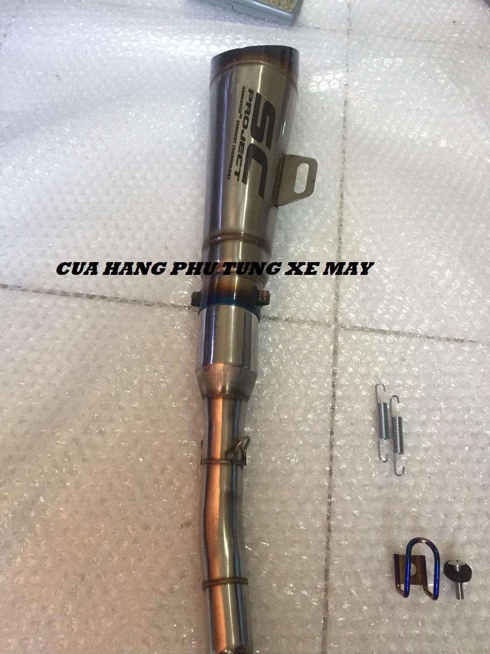 Pô SC xéo gắn xe Wave, Dream, Sirius, Cub ( cổ inox )