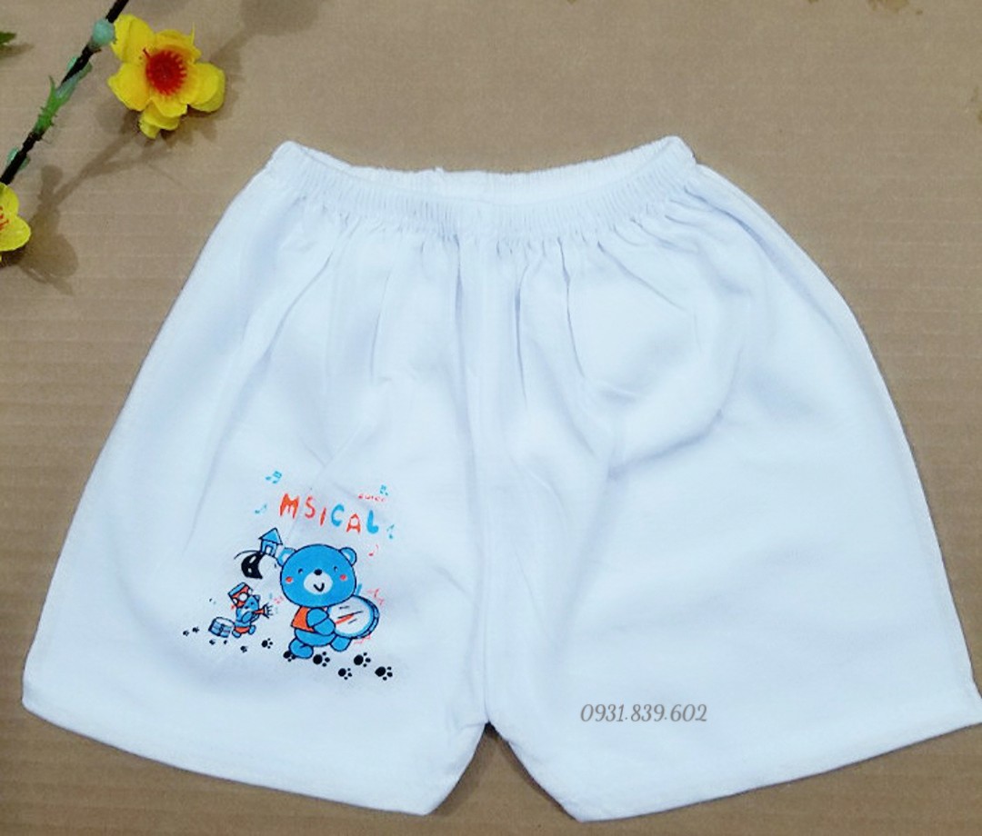 Combo 5 quần đùi trắng in hình chất cotton cho bé