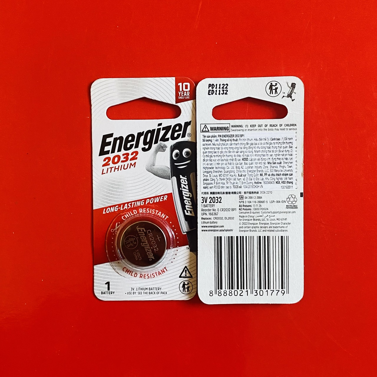 Pin Ltium 3V CR2032 Energizer vỉ 1 viên