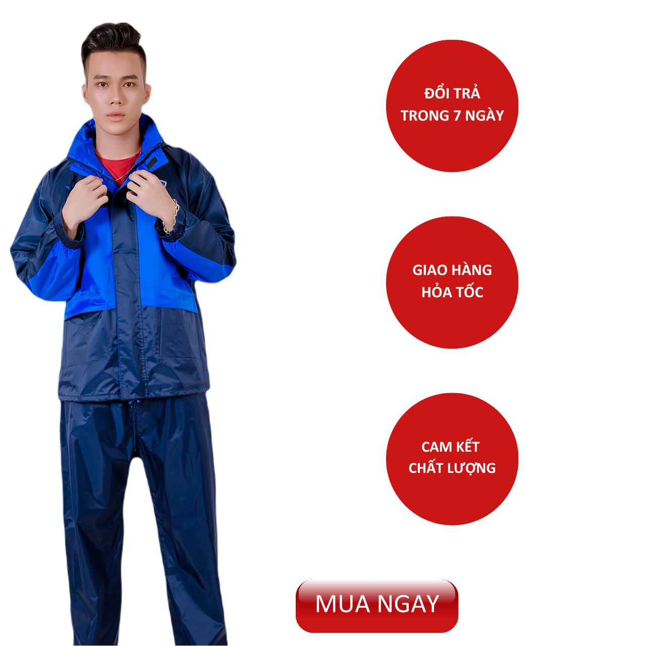 Áo mưa bộ 2 lớp chống thấm, siêu bền