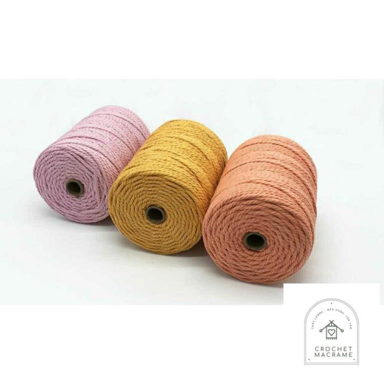 Dây thừng cotton màu se macrame 3 xoắn thắt Macrame size 3mm,5mm