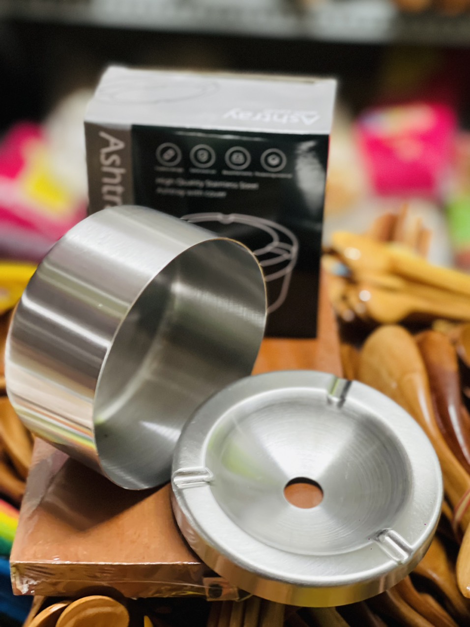 Gạt Tàn Cao Cấp (Inox vàng ĐK: 10cm; Inox trắng ĐK: 12cm) - INOX 304 loại dày