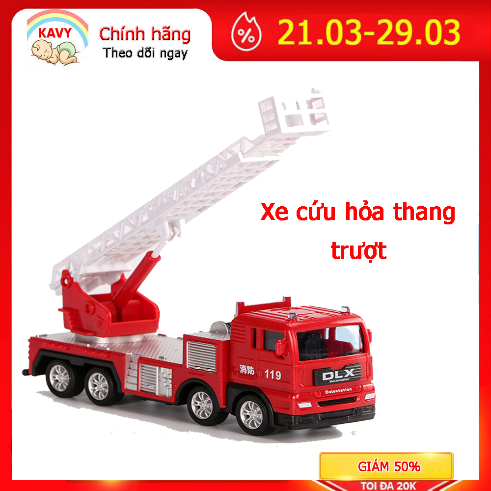 Đồ chơi cho bé mô hình xe cứu hỏa thang trượt, hợp kim sắt và nhựa an toàn, chi tiết sắc sảo, khớp chuyển động -KAVY