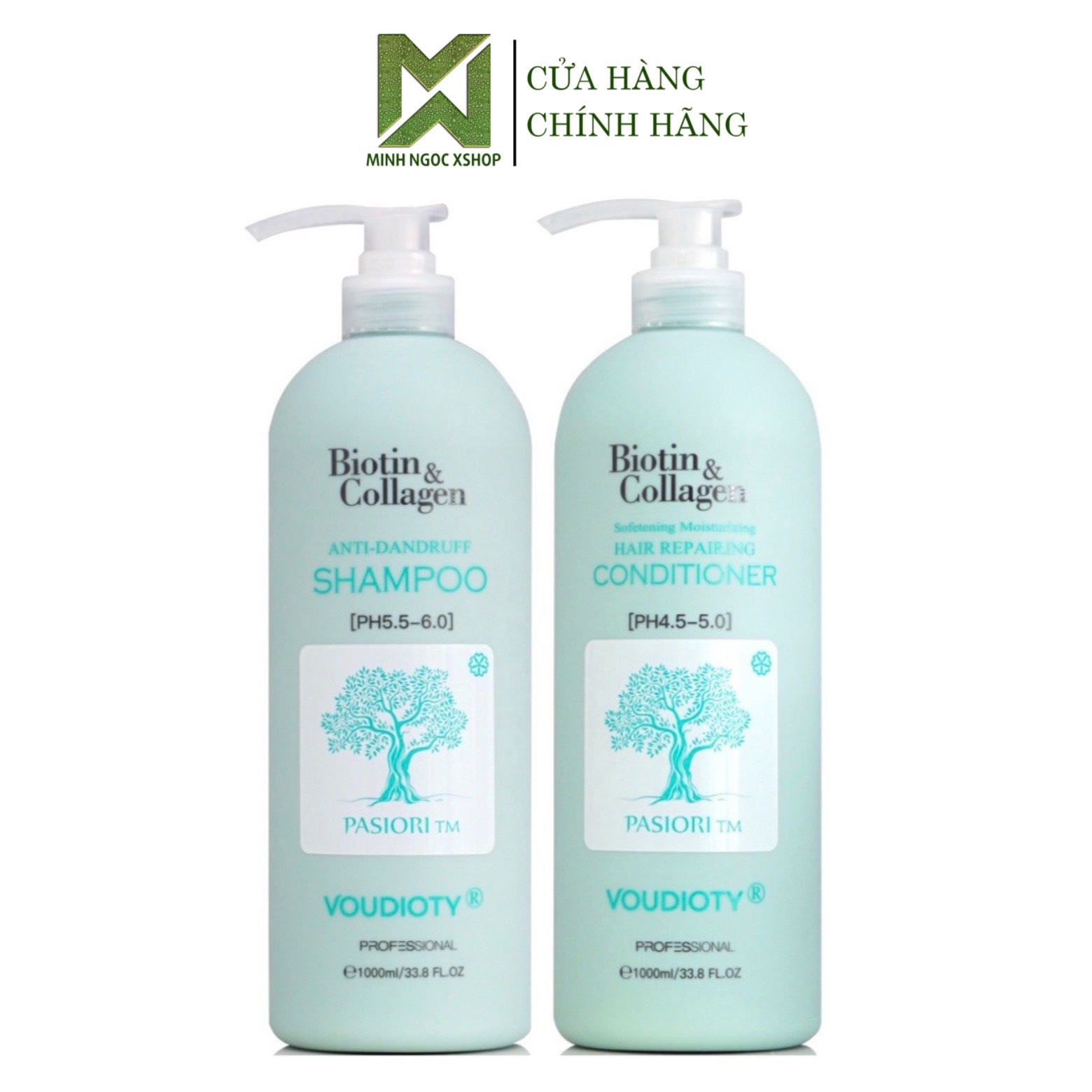Dầu gội xả ngăn gàu Biotin Collagen Voudioty xanh dương 1000ML