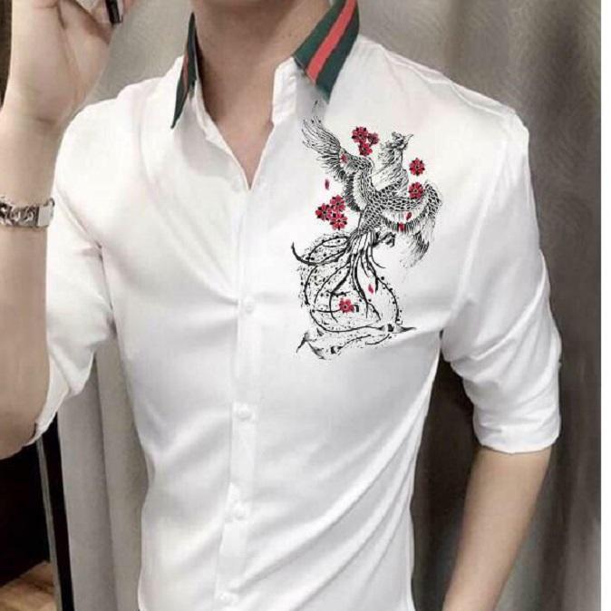 [HCM]Áo Sơ Mi Nam Vải Lụa Chống Nhăn In Chim Phượng Hoàng SM30 Phong Cách Thời Trang Trẻ Trung Năng Động Chất Vải Mềm Mịn Thoáng Mát