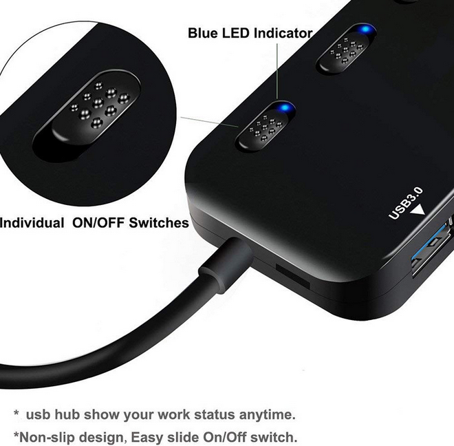 Bộ chia USB 3.0 HUB 4 cổng USB 3.0 có công tắc (Đen)