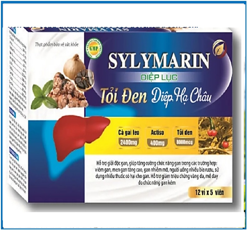 Viên uống Bổ gan Sylymarin  Diệp Lục ,Tỏi Đen , Diệp Hạ Châu  với thành phần cà gai leo 2400mg, diệp Hạ Châu 400mg,Actiso 400mg ..., giúp giải độc gan, hạ men gan - Hôp 60 Viên