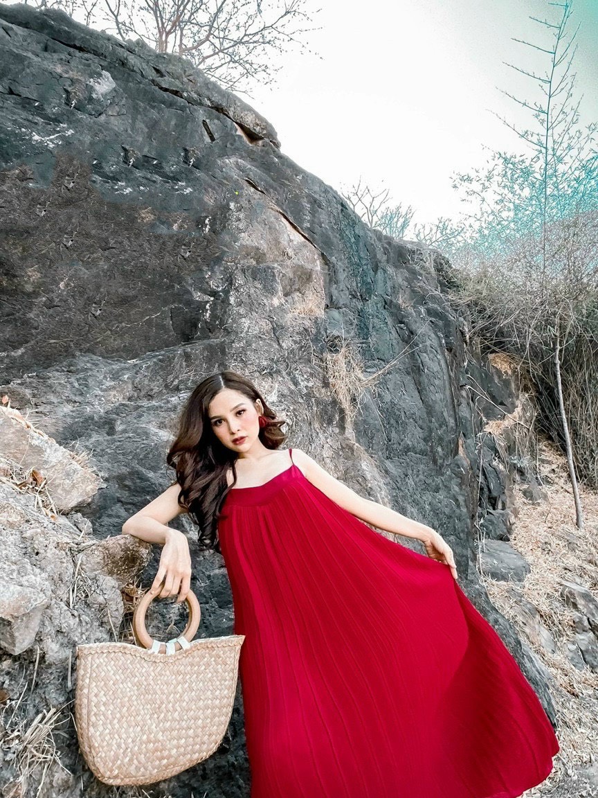 Đầm maxi dập ly 2 dây