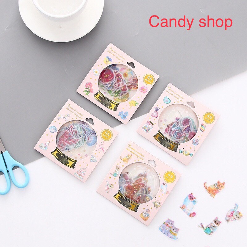 Gói sticker 48 miếng thiết kế hình quả cầu pha lê