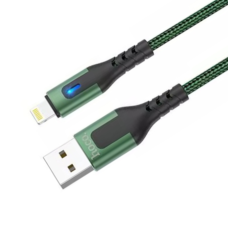 Cáp sạc 2.4A Hoco DU08/DU08 Plus Lightning dây bọc có đèn LED dài 1M/2M cho iPhone/iPad