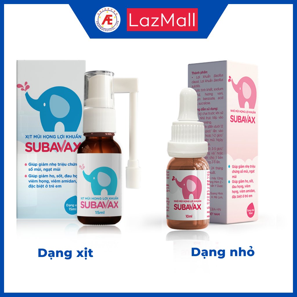 Xịt mũi họng lợi khuẩn Subavax - giúp tăng sức đề kháng niêm mạch mũi họng, hầu, thanh quản