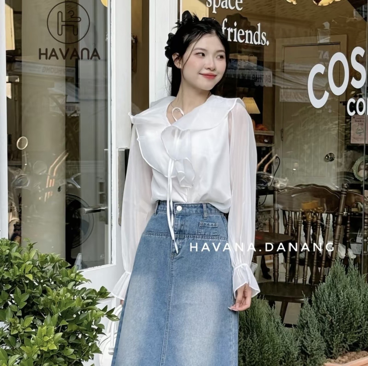 Áo voan tơ cổ bèo phối nơ cách điệu phong cách tiểu thư - 247StoreFashion - Aovoanto52029_P8K1