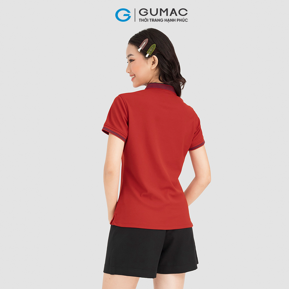 Áo polo nữ GUMAC, áo polo bo sọc fit eo ATC08002